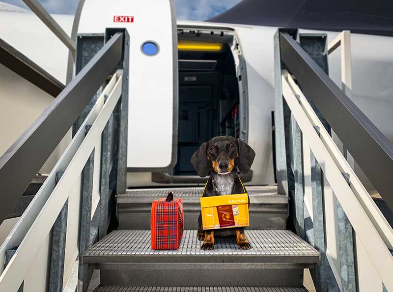 A dog on a jetway